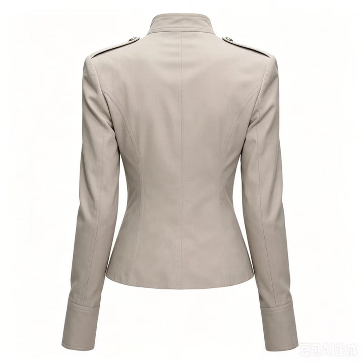 Dam Tailored Military-Inspired Jacka med Stå Krage, Dekorativ Knapp Row och Dragkedja