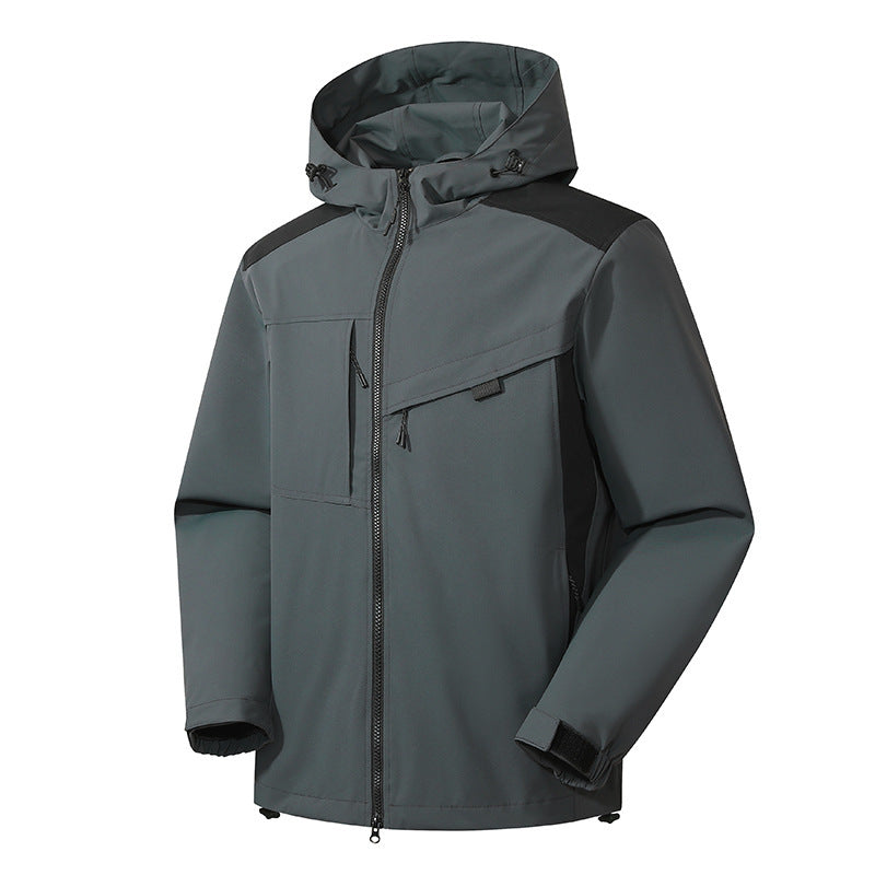 Herr Softshell Utomhus Jacka med Vattentät Membrane och Justerbar Huva