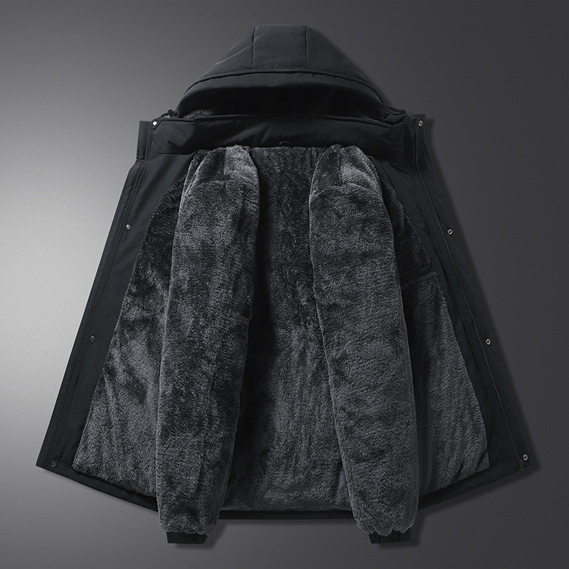 Herr Termisk Quiltad Jacka med Mjuk Teddyfoder, Integrerad Huva &amp; Dold Tvåvägsdragkedja