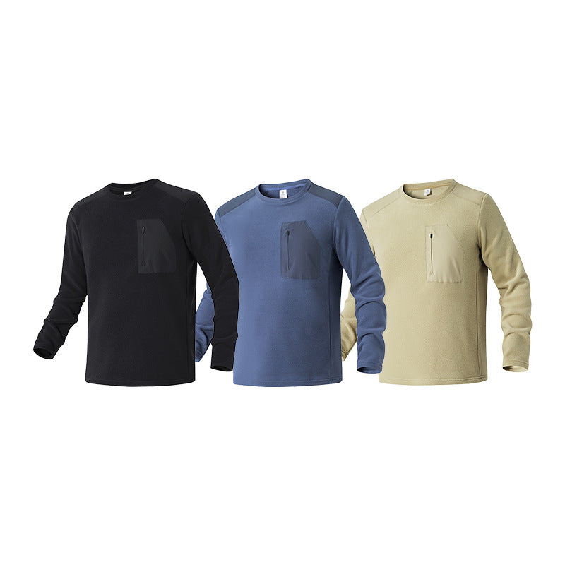 Herr Termisk Fleece Pullover med Bröst Dragkedja och Teknisk Round Neck