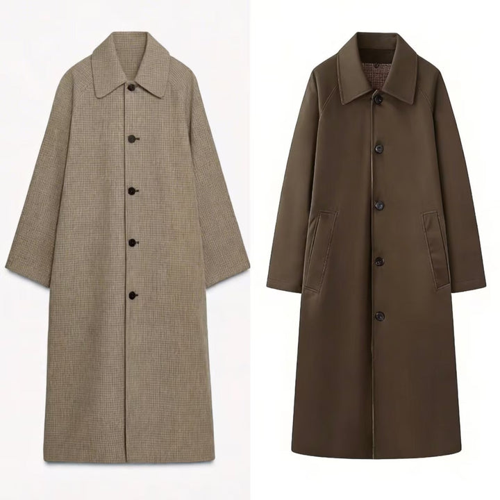 Dam Longer Minimalistisk Trenchcoat med Rutig Foder