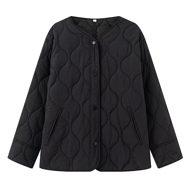 Dam Lightly kviltad oversize jacka med Round Neck, Snap knappslå och sidofickor