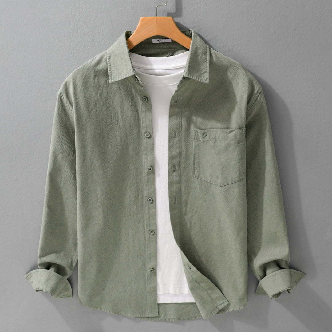 Herr Skjortjacka-Overshirt Tillverkad av Mjuk Bomull Twill i Layering Look med A Utanpå Bröstficka