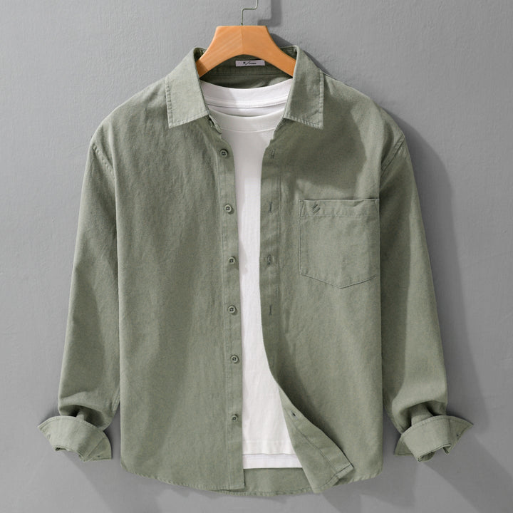 Herr Skjortjacka-Overshirt Tillverkad av Mjuk Bomull Twill i Layering Look med A Utanpå Bröstficka