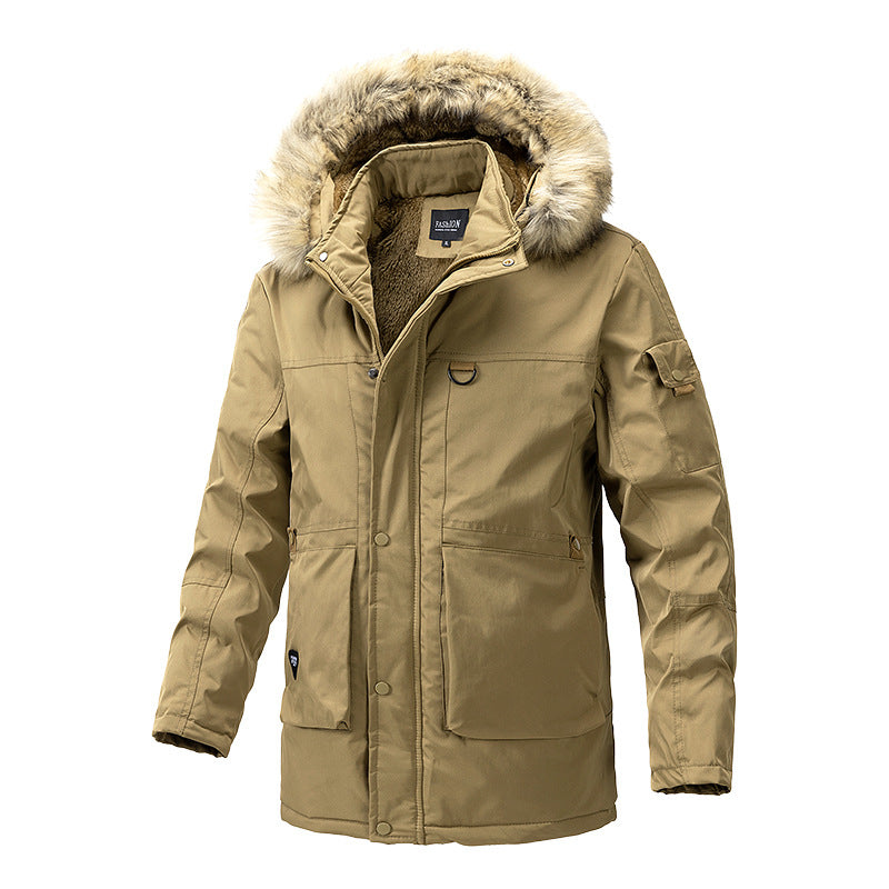 Herr värm-Lined parka Jacka med huva och teddyfoder