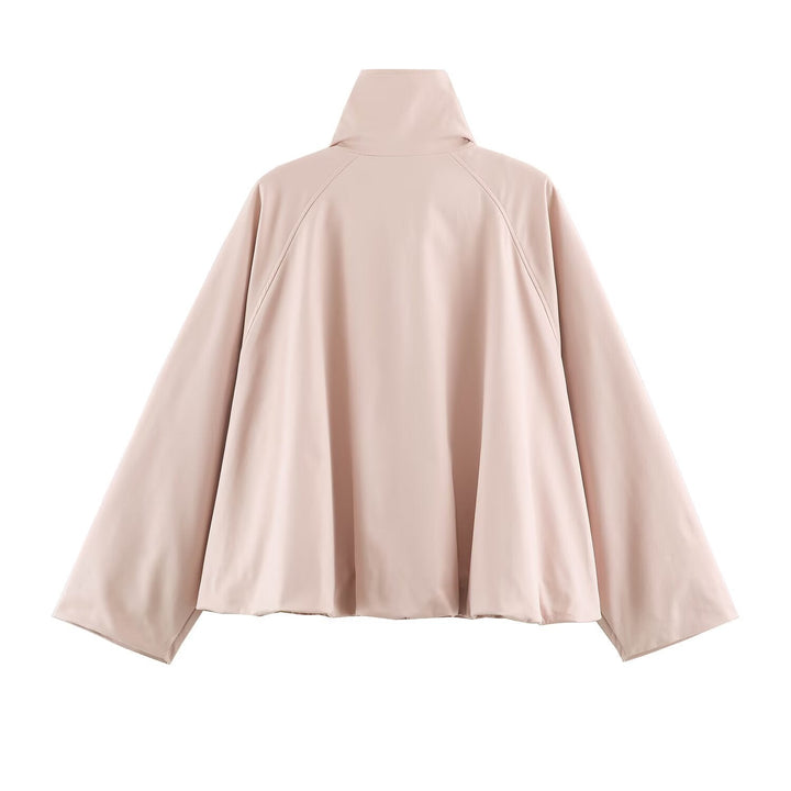 Dam Boxig Kort Blouson med Hög Stå Krage och Dragkedja