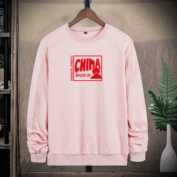 Herr College-Tröja med Crew Neck och Eye-Catching Statement Fram Tryck