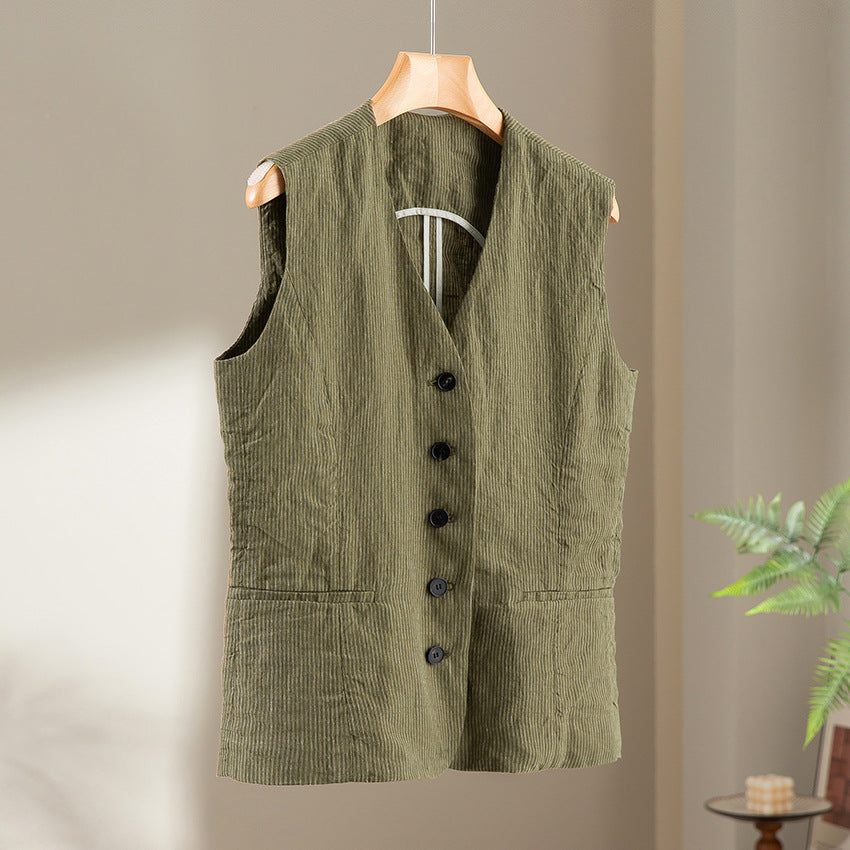 Dam skräddad Cord Waistcoat med V-ringning och utanpåfickor