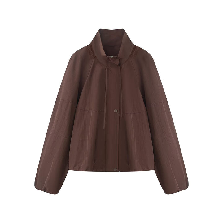 Dam Lätt Oversize Blouson Jacka Tillverkad av Nylon med Stå Krage, Drawstring och Tryckknapp Knapp Stängning