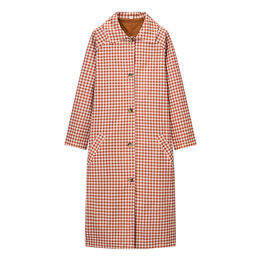 Dam rutig trenchcoat Mid-Length med knappslå och kontrast-Lined muddar