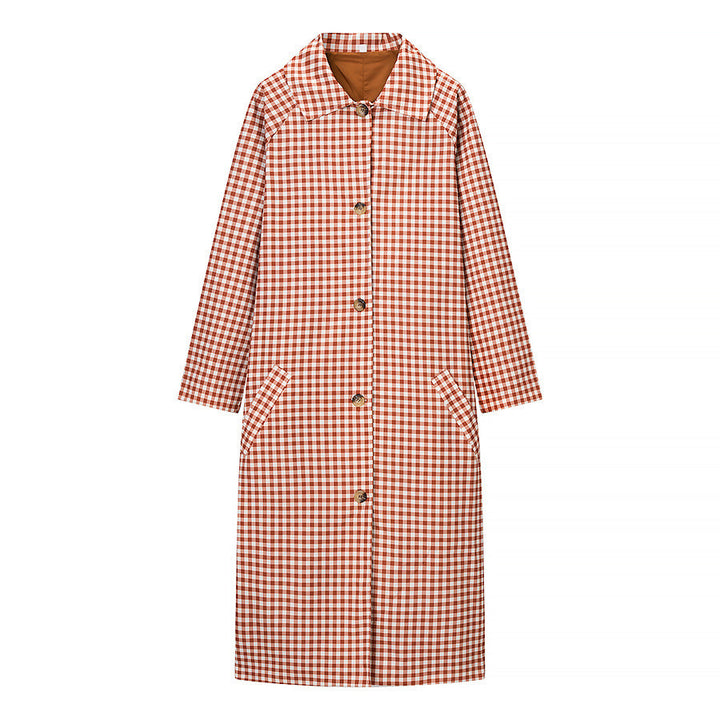 Dam rutig trenchcoat Mid-Length med knappslå och kontrast-Lined muddar