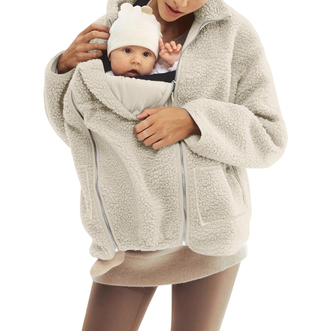 Dam oversized teddy fleecejacka med ståkrage och full-length dragkedja