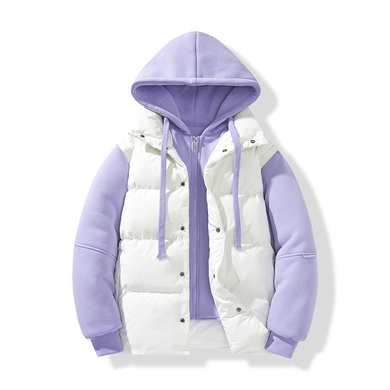 Herr hybrid quiltad jacka med integrerad huva fleece inner lager
