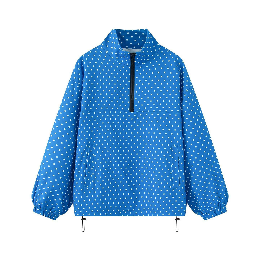 Dam Prickig Prick Lätt Anorak med Half Dragkedja, Kangaroo Ficka och Drawstring