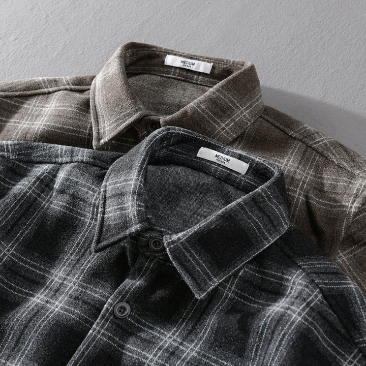 Herr Rutig Flanell Overshirt med Bröstficka och Avslappnad Passform