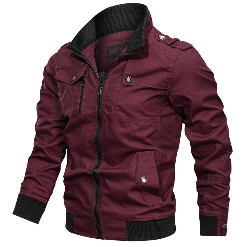Herr Robust Canvas Pilot Jacka med Axel Epaulets, Ribbad Muddar och Multifunctional Fickor