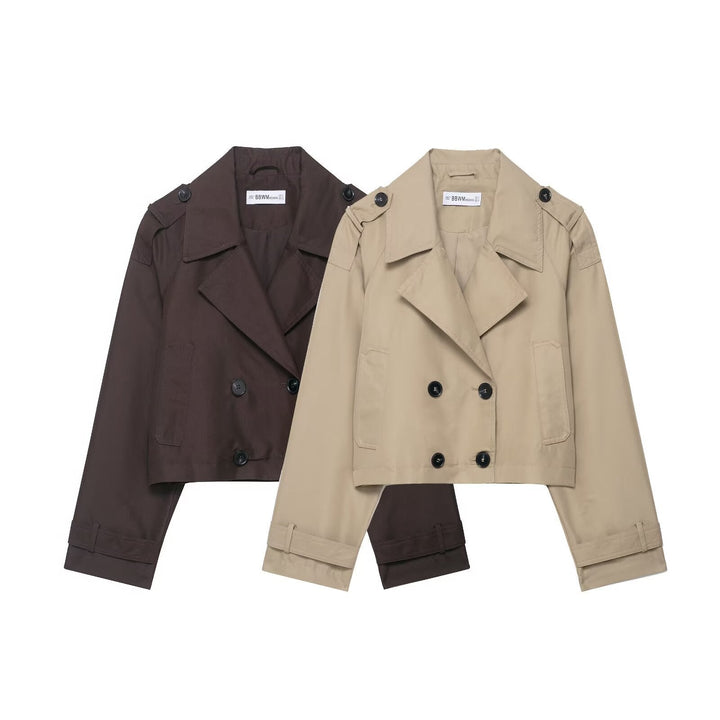 Dam 700+ Kort Trench Blouson med Double-Breasted Knapp Knäppning och Shoulder Patches