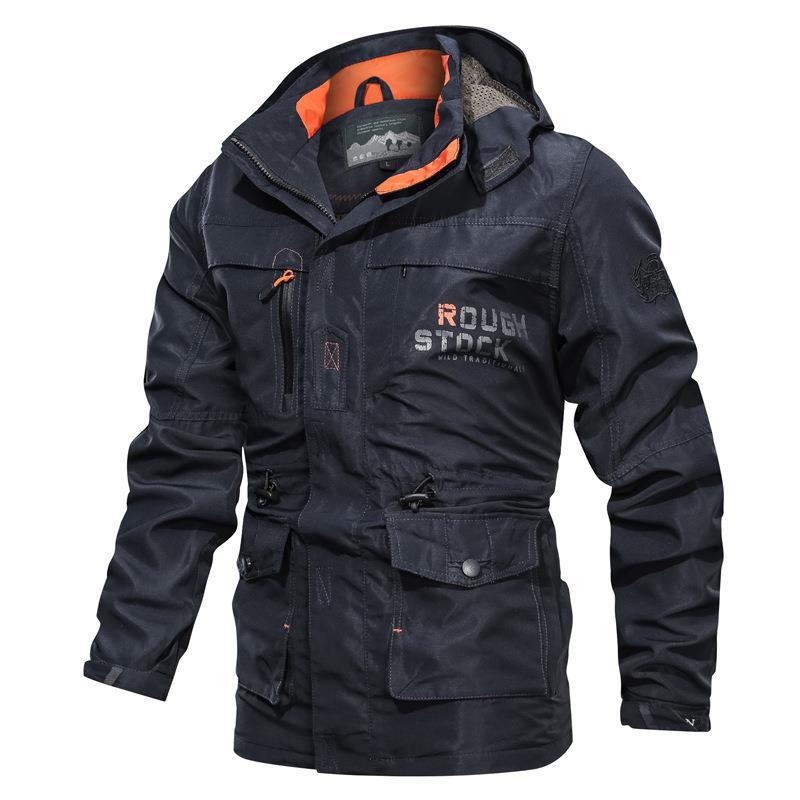 Herr Utility Parka med Huva, Justerbar Midja Regulation och Multifunctional Fickor