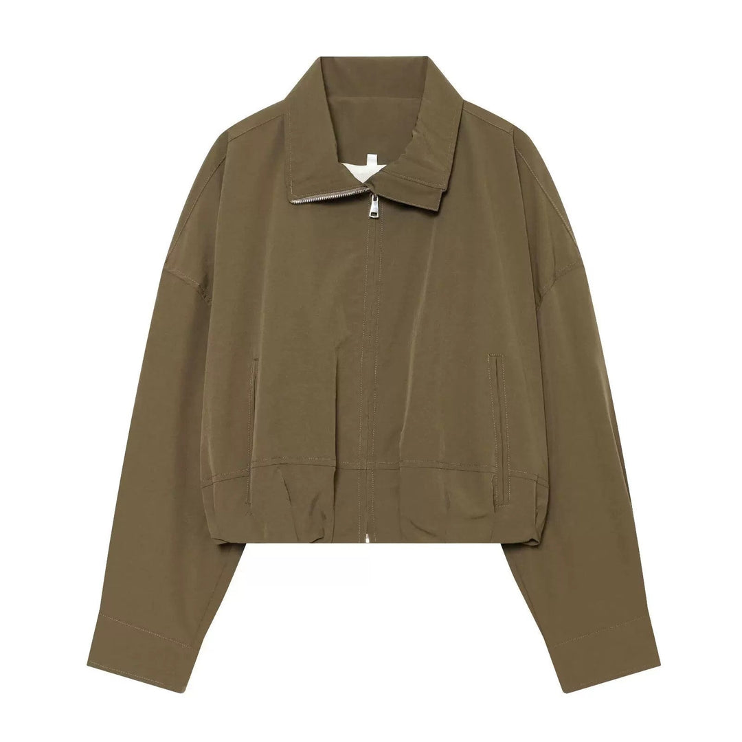 Dam Utilitarian Kort Jacka med Dragkedja och Skjortkrage