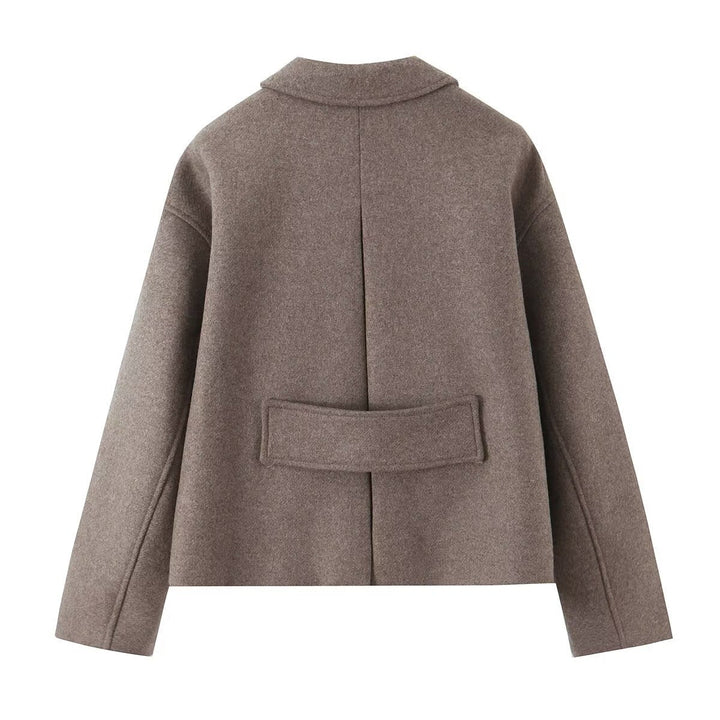 Dam kort-skärning blousonjacka tillverkad av ullblandning med skjortkrage och welt fickor