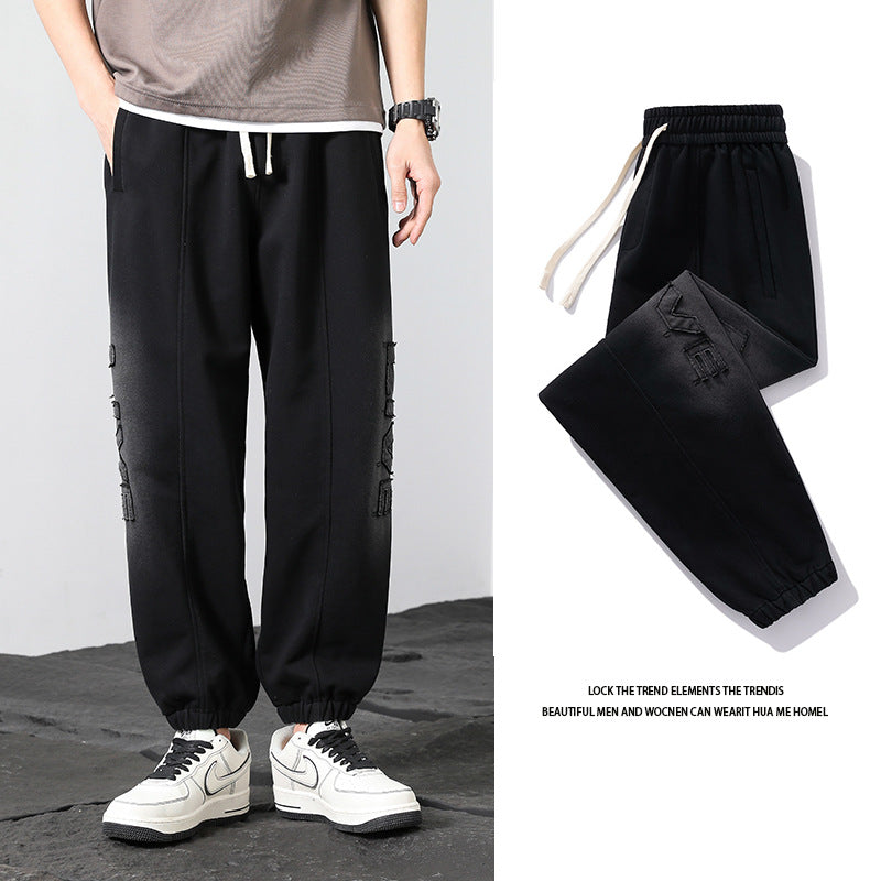 Herr Oversized Jogger Mjukisbyxor Gjord av Bomullsblandning med Dragsko och Elastiska Muddar