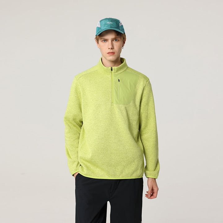 Herr Fleece-Halbzip-Pullover med Ståkrage, Brustreißverschlusstasche och Avslappnad-Passform