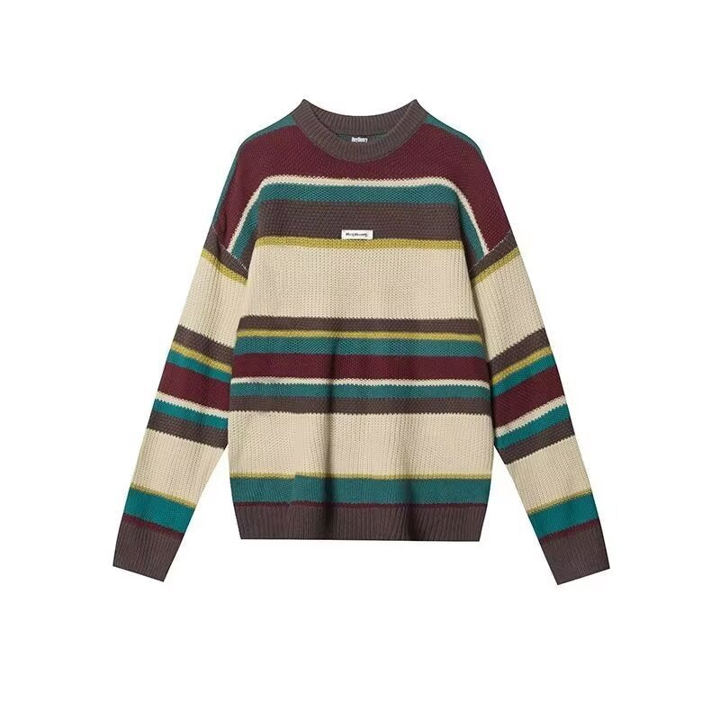Herr Ledig Chunky Stickad Tröja med Colorful Rand Mönster