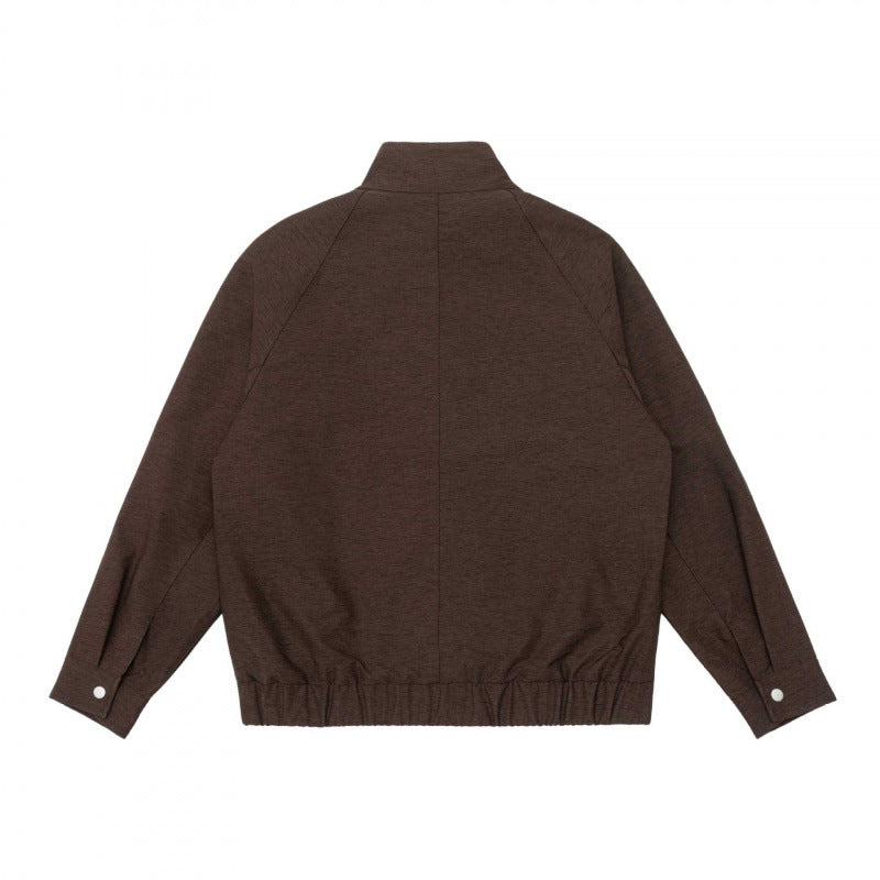 Herr boxig Dragkedja Blouson tillverkad av mottled stickad tyg med randig krage foder och elastisk fåll