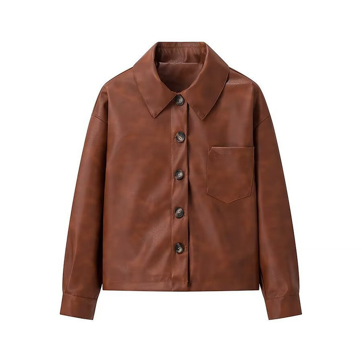 Dam Overskjortjacka in läderlook med Attached Breast ficka och dold knappslå