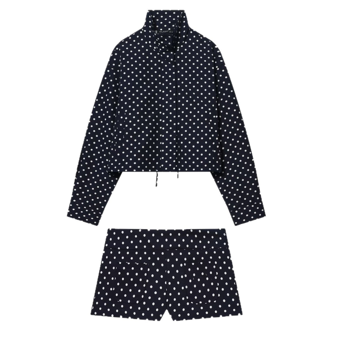 Dam lätt kort Transition jacka med ståkrage, Polka Dot tryck och dragsko