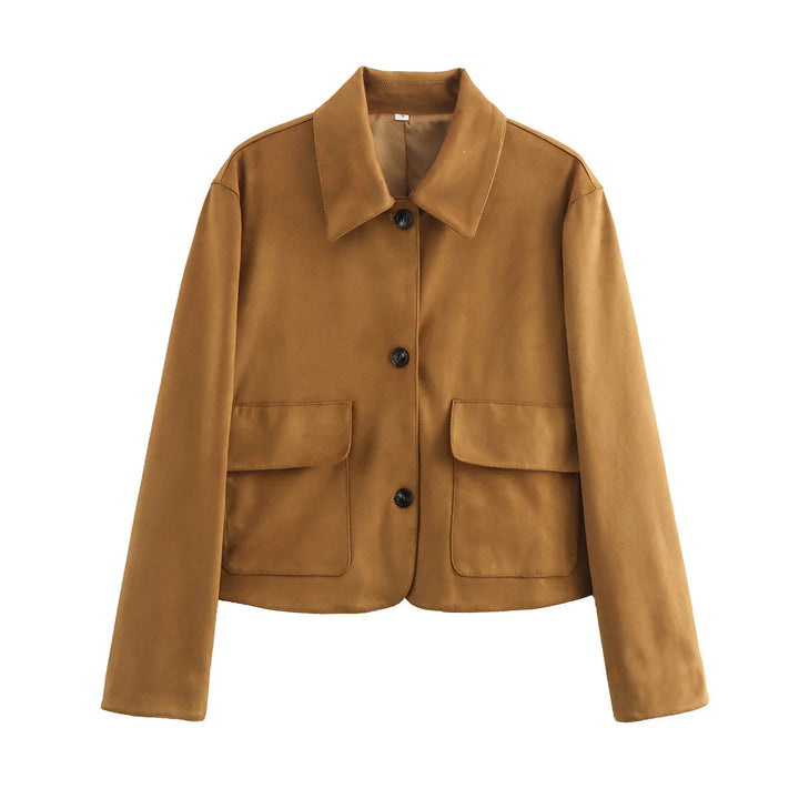 Dam cropped shirt jacka tillverkad av microfiber velour med stor flap fickor