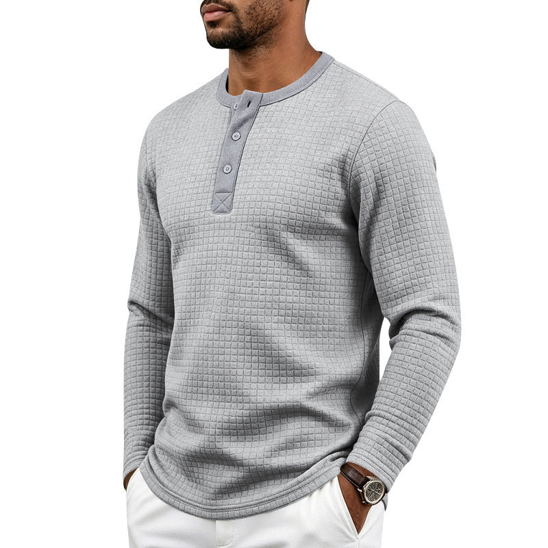 Herr Textured Termisk Henley Lång Ärm Skjorta med Waffle Texture och Rounded Fåll