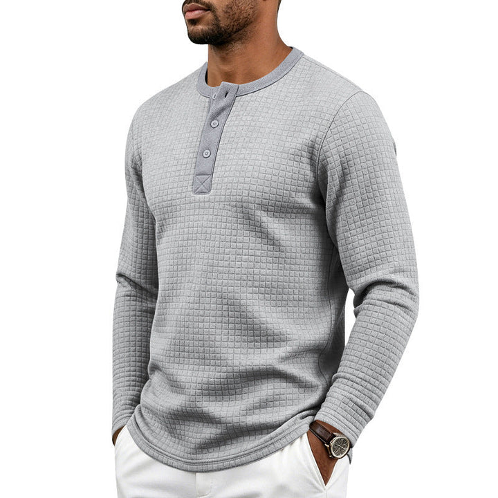 Herr Textured Termisk Henley Lång Ärm Skjorta med Waffle Texture och Rounded Fåll