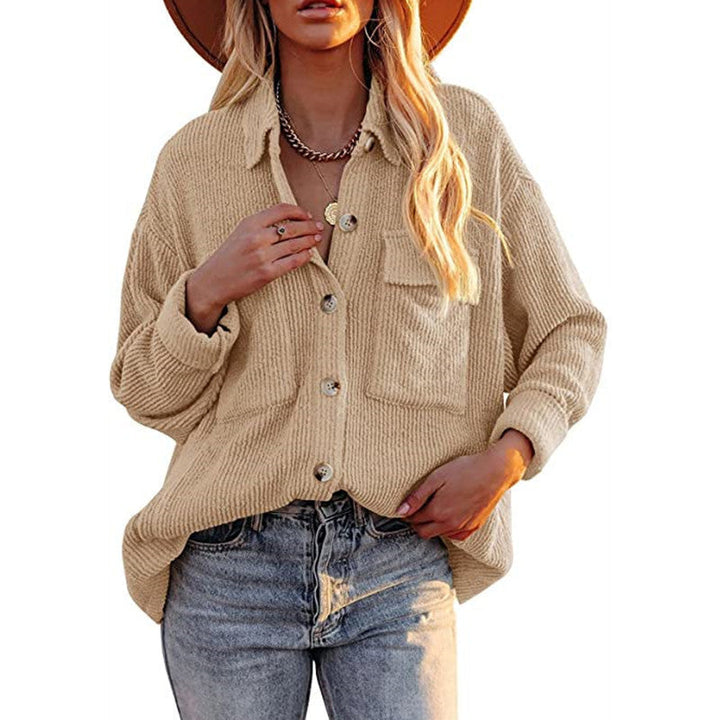 Dam oversized Fine stickad Shirt jacka med knäppning och Brusttaschen