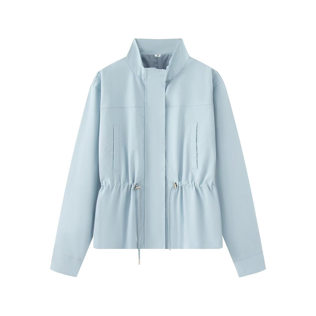 Dam Lätt Vind och Regnjacka med Drawstring Waist och Stå Krage