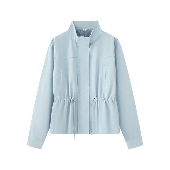 Dam Lätt Vind och Regnjacka med Drawstring Waist och Stå Krage