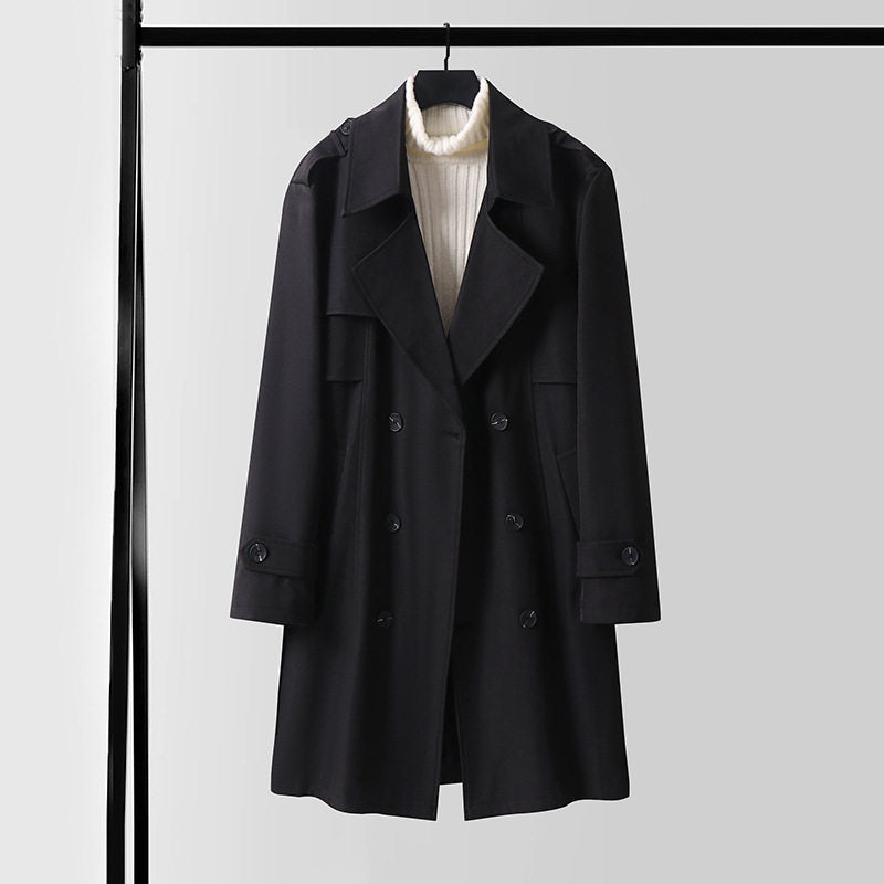 Dam Double-breasted kort trenchcoat gjord lätt ullblandning med a mjuk drape och shoulder flaps