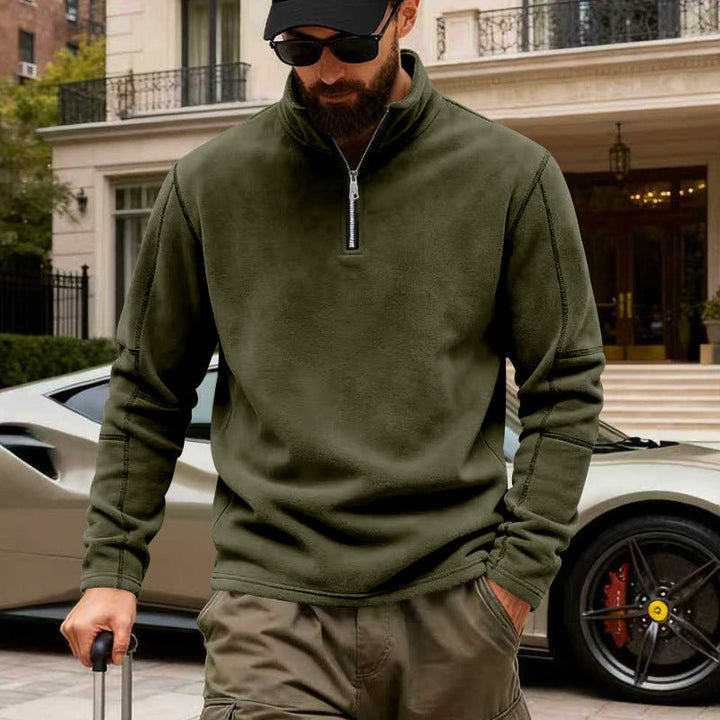Herr Lätt Fleece Pullover med Halv Dragkedja och Ståkrage