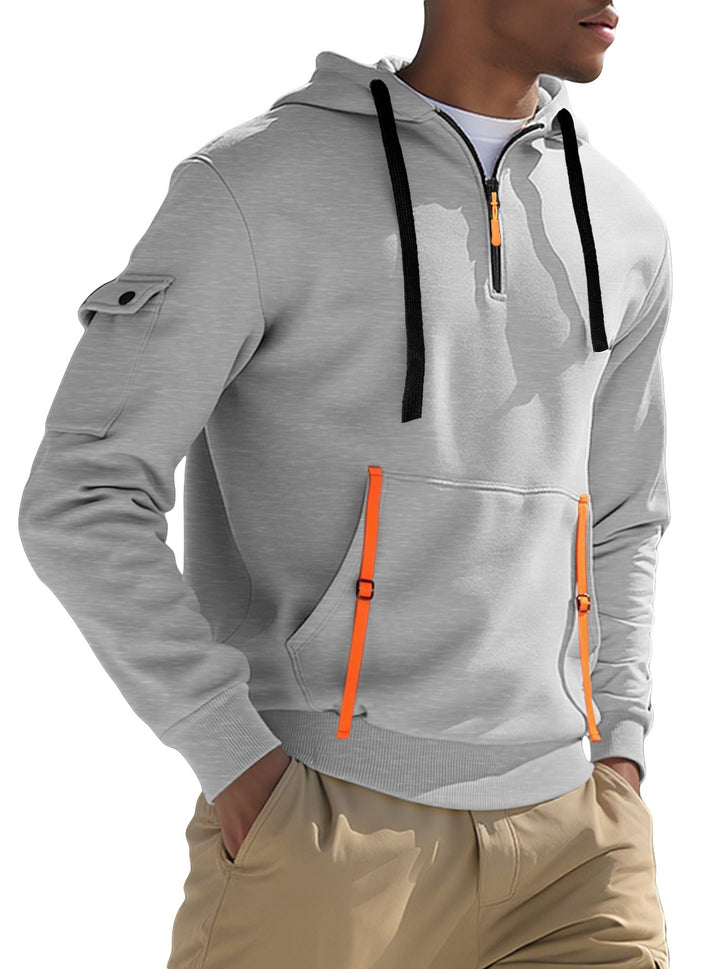 Herr Nano Urban Tech med Huva Halv Dragkedja Pullover med Utility Ärmficka, Känguruficka, och Adjustable Dragkedja Tapes