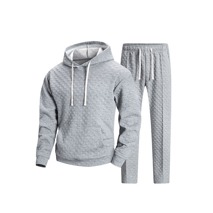 Herr Quiltad Luvtröja och Jogging Byxor Set med Huva, Känguruficka &amp; Elastic Midja