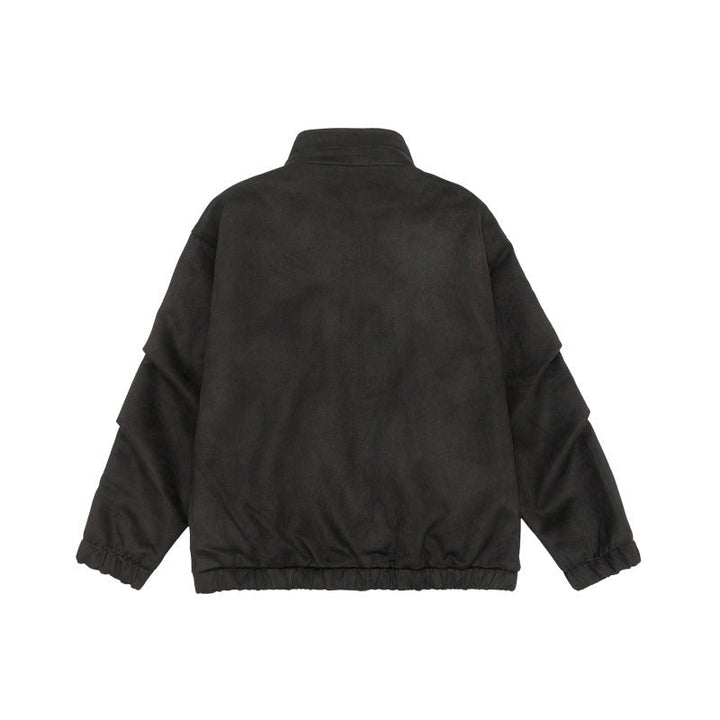 Unisex Kort-Skärning Ståkrage Fleece Jacka med Concealed Tryckknappsslå