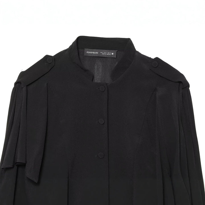 Dam Kort Jacka med Layered Ruffles, Stå Krage och Dold Knapp Knäppning