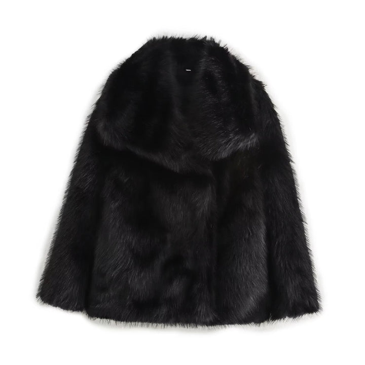 Dam Kort-Skärning Faux-Fur Kappa med Voluminous Sjalrakrage och Straight Skärning