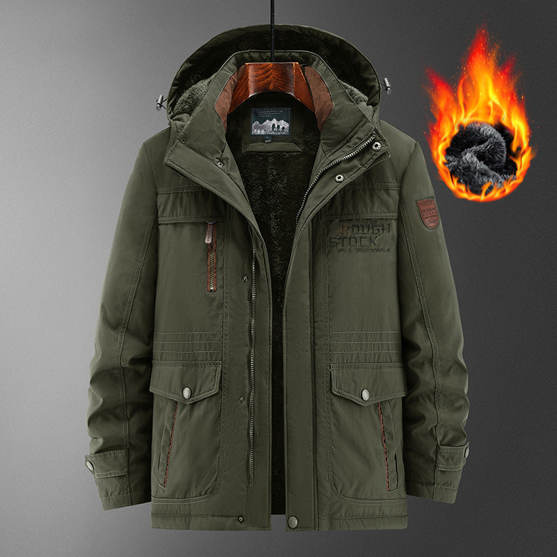 Herr Robust Vadderad Fält Parka med Teddyfoder, Huva, och Multi-Functional Fickor