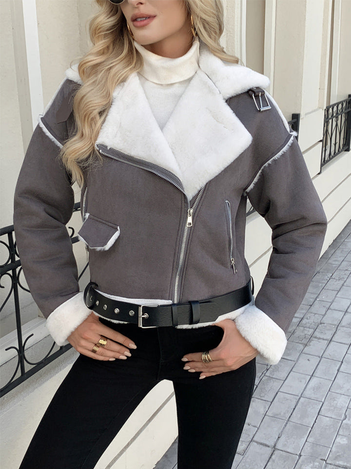 Dam Fashion konstläderjacka med lyxig Faux Fur kant