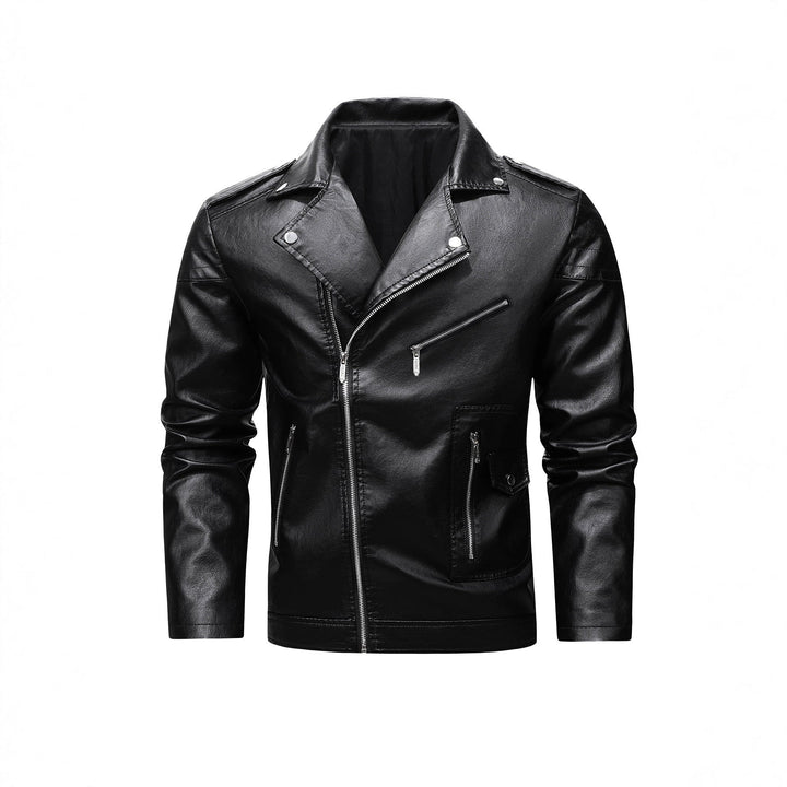Herr Biker Jacka Tillverkad av Synthetic Läder med Asymmetrical Dragkedja och Quiltad Axel Section