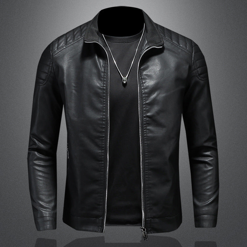Herr Mode Läderjacka med Quiltad Detaljer