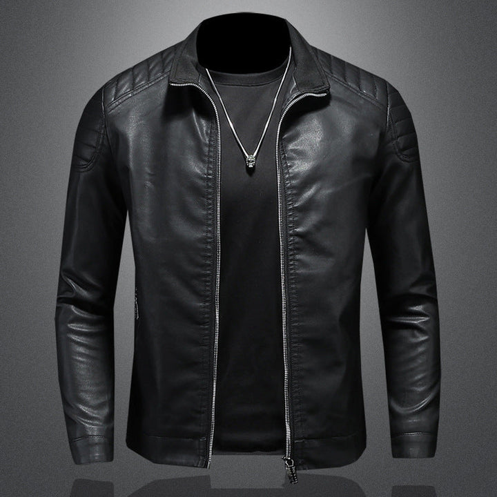 Herr Mode Läderjacka med Quiltad Detaljer
