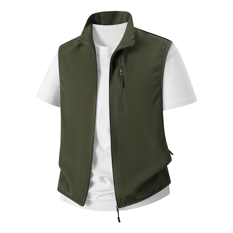 Herr Lätt Softshell Utility Väst med Ståkrage, Vattenavvisande Yttre Lager och Zip Fickor