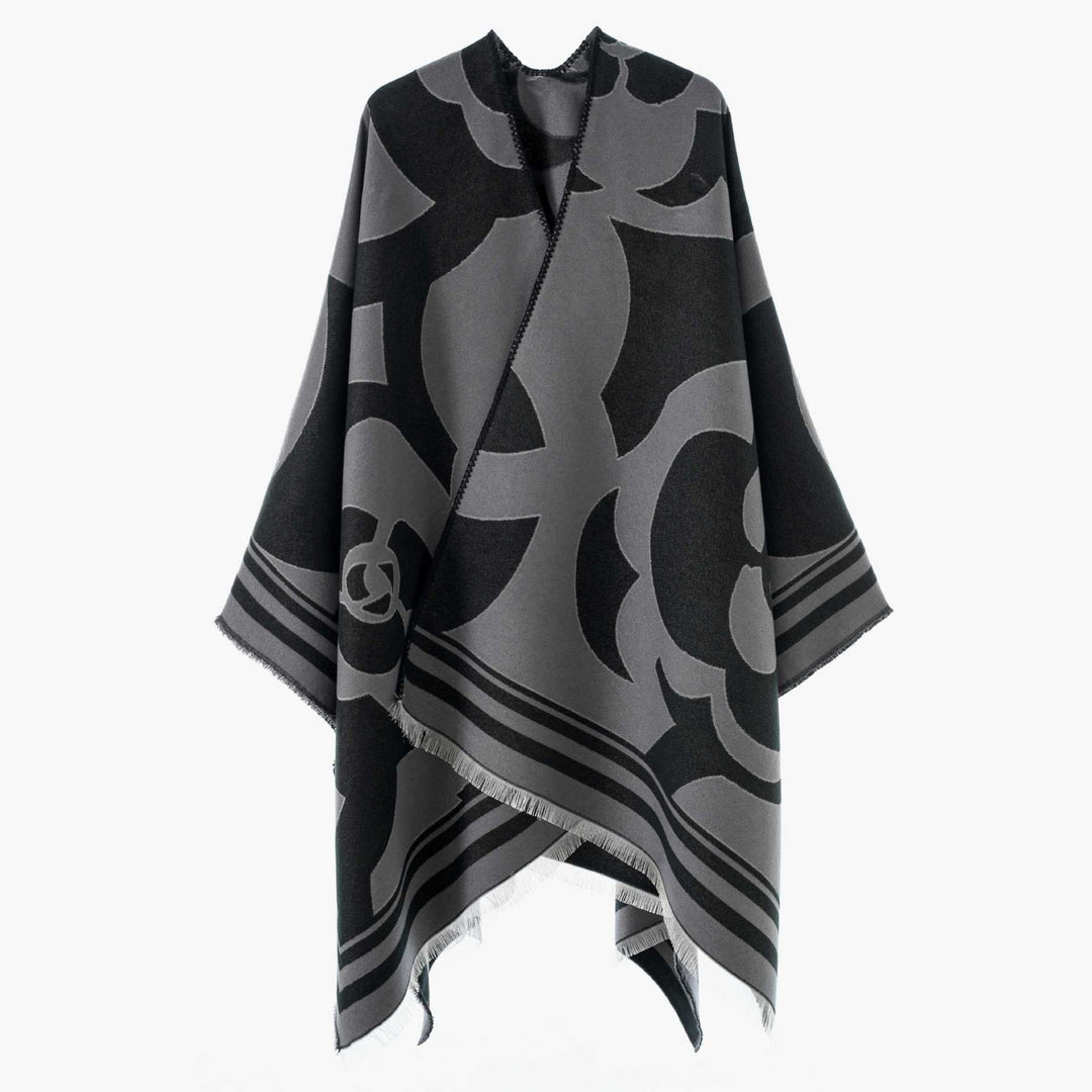 Dam Jacquard Overlay i oversized Cape stil med stor mönster